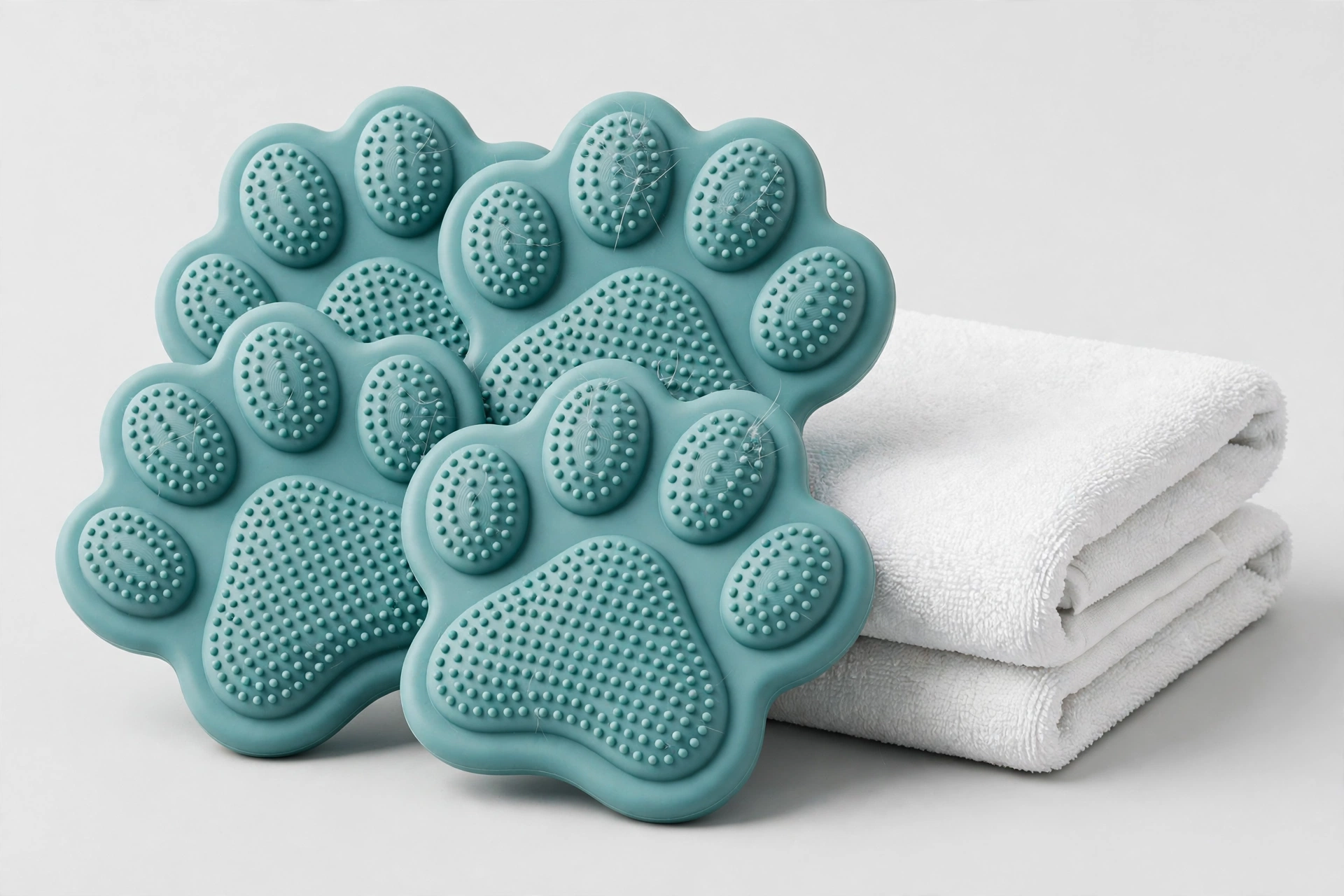 Disques attrape-poils pour la lessive — lot de 4 réutilisables (forme de patte)